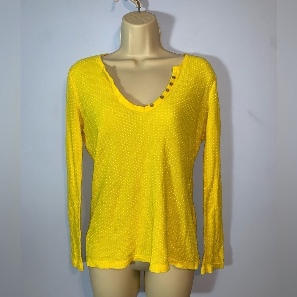 Old navy Y2K 2000’s Yellow Polka Dot Henley button v neck modal thermal size s